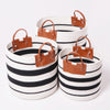 Boho Black and White Striped Woven Cotton Rope Basket Set of 3